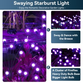 YShengMian Solar Garden Lights Outdoor Waterproof, 4 Pack 32 LED Swaying Light Firefly Light Outdoor Decor Lights for Garden Gifts for Pathway Party Christmas Decoration, Purple