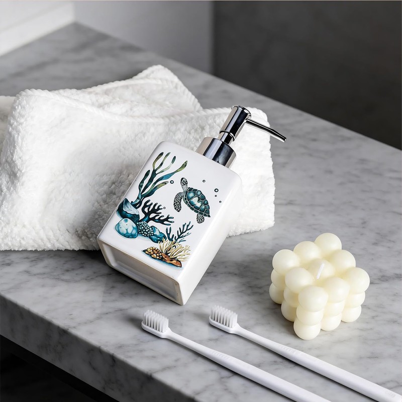 CHOOLD Ceramic Sea Turtle and Sea Grass Dispenser with Plastic