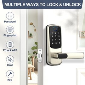 Keyless-Entry Fingerprint Digital Smart Lock,Smart Door Locks for Front Door with Knob, Electronic Door Lock with Code Passcode, Wireless APP Control,Perfect for Entry Door/Bedroom/Apartment (Silver)
