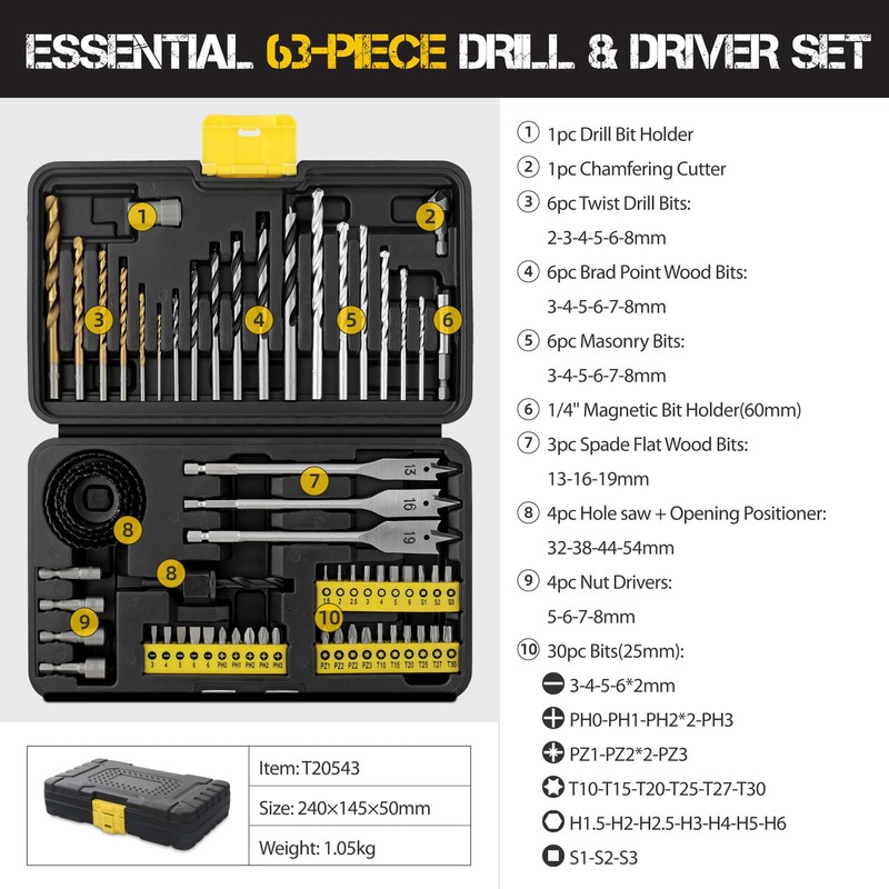 Hi-Spec Drill Bit Set: Multi Steel Drill Bits and Screw