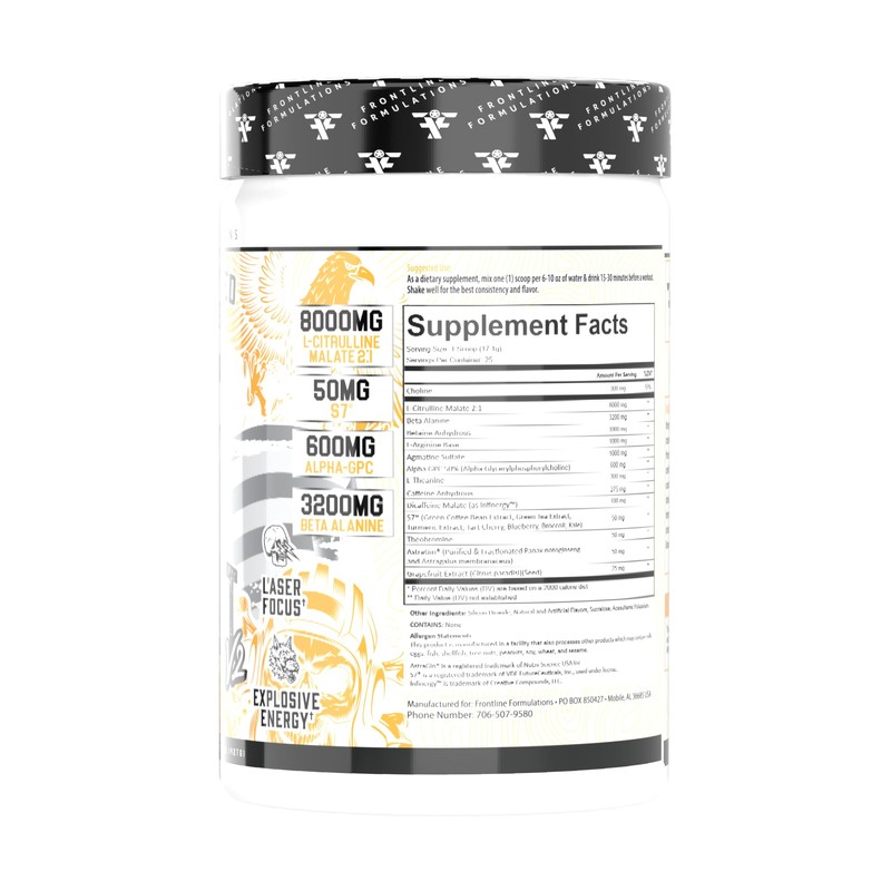 FRONTLINE FORMULATIONS Gauntlet Pre-Workout Powder, Explosive Workouts, Laser Focus, Mid