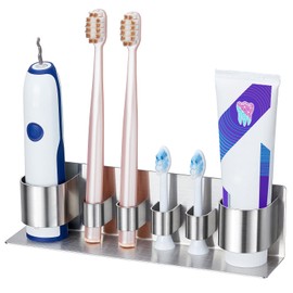 LOXSUN Edelstahl Zahnbürstenkopf Halter & Zahnbürstenhalter,Aufsteckbürsten Halter, Elektrische Zahnbürsten Halterung,Wandmontage Organizer Badezimmer