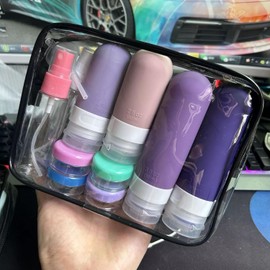 Juego de 17 Botellas de Viaje Silicona, Accesorios de Viaje Recargables, A Prueba de Fugas, Recargable, para Champú, Loción, con Etiqueta (Morado)