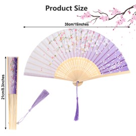 Fumwase 4 Pcs Handheld Folding Fan Small Chinese Silk Fan with Tassel Floral Manual Fan with Bamboo Ribs Accordion Fan Handheld Bulk for Women and Men Music Festival Dance Party Decoration