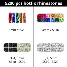 Hotfix Applicator Bedazzler Kit with Rhinestones 5200 Pcs, Hot Fix Bedazzling Kit Crystals Rhinestone Applicator Tool for Clothing, Clothes, Fabric, Shirt, Heat Pen Bedazzle Gems Setter Wand with Tips