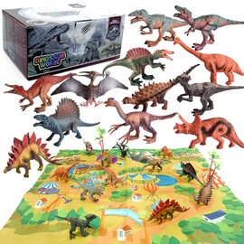 Peeokuo Kids Dinosaur Toys Jurassic Dino Figure Set Play Mat Little Boys Room Decor 3 4 5 6 7 8 Year Old Gift Juguetes Dinosaurios para Niños Autism Train Kit Present Trex T Rex Playset