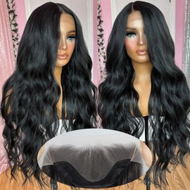 Seykiki Synthetic 13x4 HD Lace Front Wigs for Black Women Black Natural Wavy 26 Inch Glueless Wig Ready to Wear Daily Party Use