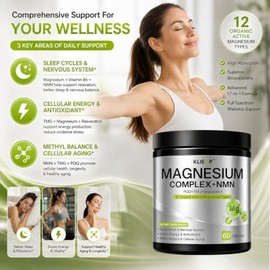 Suplemento complejo de magnesio para mujeres y hombres 17 en 1 con NMN, TMG, resveratrol, PQQ y vitamina B6, sueño y relajación, sistema nervioso, niv