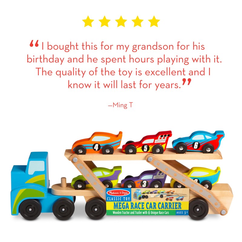 Melissa & Doug Mega Race-Car Carrier - Wooden Tractor and