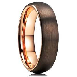 King Will DUO 6mm Dome Brown Tungsten Carbide Wedding Band Ring Rose Gold Inside Comfort Fit 7