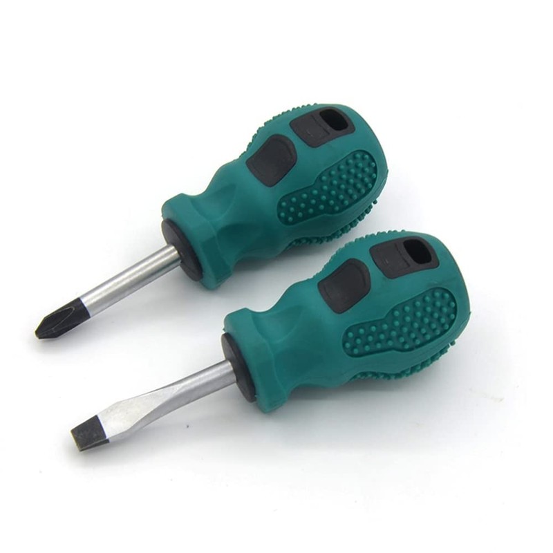 2-Piece Stubby Slotted and Phillips Screwdriver Set with Non-Slip Handle,