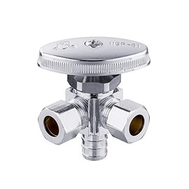 EFIELD Dual Outlet Angle Stop Valve,1/2" Crimp Barb Pex Inlet x (3/8 inch x 3/8 inch) Compression Outlet, Lead Free Chrome