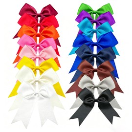 16 Pcs 6 Inch Ribbon Cheer Bows With Alligator Hair Clips Solid Colors Hair Accessories For Teens, Little Girls And Cheerleaders (Multi)