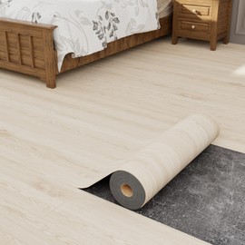 Oxdigi Peel and Stick Vinyl Flooring Roll 23x393 Inch/64 Sq.Ft, Thicken Self Adhesive Wood Plank Floor Tiles, Cushioned Waterproof for Any Room, Easy DIY Light Wood Floor Coverings