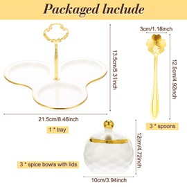 Lallisa 3 Pcs Golf Porcelain Sugar Bowl Condiment Pot Golf Shaped Ceramic Sugar Holder with 1 Tray Salt Container with Lid and Spoon Modern Seasoning Jars for Home and Kitchen (White)