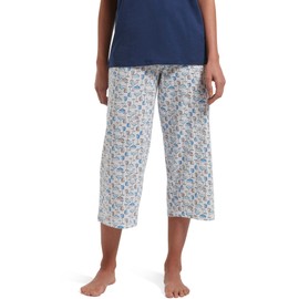 HUE Womens Basic Printed Knit Capri Pajama Sleep Pant, Made with Temperature Control Technology, White - ICY Margarita, Medium