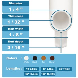 Weather Stripping Window Gasket Seal Strip Kerf Mount Slot 1/4" Bulb 4 Colors and 5 Length Options (10ft, White)