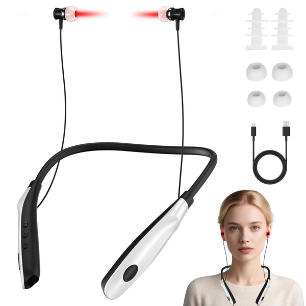 Relassy Tinnitus Infrarot Ohrstöpsel, 2 in 1 Rotlicht Tinnitus Kopfhörer,