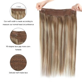 Sassina Invisible Wire Hair Extensions Real Human Hair with Transparent Wire Adjustable Size Secure Clips Natural Straight Secret Miracle Hairpiece, Ombre Highlight 8-8/22 18 Inch 80 Gram