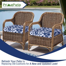 PRIMEPATIO Patio Chair Cushions 22x22, Outdoor Chair Cushions Set of 2, Waterproof Outdoor Seat Cushions with Fade Resistant Pattern, Patio Furniture Garden Sofa Couch Pads with Ties (Navy Blue)