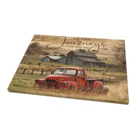 Fimtise Barn Pictures Wall Decor Red Truck Farmhouse Canvas Painting Vintage Car Wall Framed Posters Home for Living Room Bedroom Bathroom Decoration 12x16inch