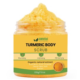 "AMVital Exfoliante corporal de cúrcuma: exfoliante natural hecho a mano para cuerpo, rostro, manos y pies. Exfoliante corporal natural para el cuidado de la piel para mujeres. Adecuado para todo t