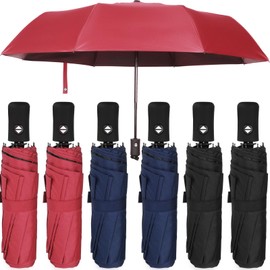 6 Pcs Travel Umbrella Automatic Open Close Compact Umbrella Windproof Small Light Backpack Purse Car Portable Collapsible Umbrella for Rain, Men Women (Black, Navy, Wine)