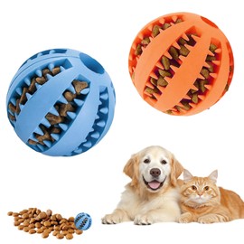 LUMOOM Pack of 2 Dog Toy Ball, Interactive Treat Dispenser, Intelligence Ball, Robust Dog Ball, Diameter 6 cm, Natural Rubber Puppy Toy, Rubber Ball for Puppies (Blue + Orange)