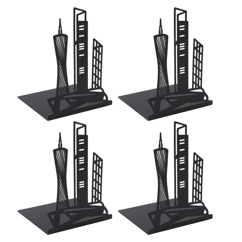 4pcs Bookends Black Architectural Style Decorative Non Slip Metal Desktop