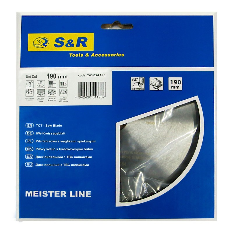 S&R Circular Saw Blade 190mm 54T - Multi Material Plain