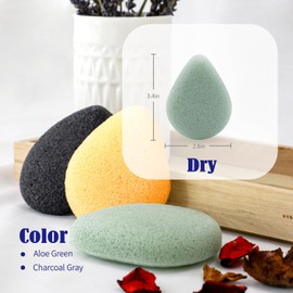 Esponjas faciales naturales Konjac – Forma de lágrima – para una limpieza suave y exfoliación facial, con carbón activado y aloe vera, juego de 4 piezas