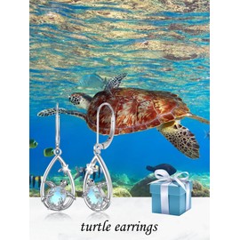 OCJ Sea Turtle Earrings for Women 925 Sterling Silver Sea Turtle Drop Dangle Earrings Moonstone Turtle Jewelry Gifts for Women Her Daughter Turtle Lover Birthday Gifts Idea