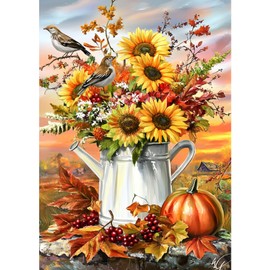 GHHKUD Diamond Painting Kits Autumn Sunflowers for Adults, DIY 5D Fall Diamond Painting, Full Drill Pumpkin Diamond Art Kits Art Pictures for Relaxation Gifts Home Wall Decor 30x40cm