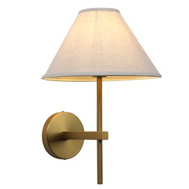 Pathson Hardwired Linen Wall Sconce Big Cone Fabric Lampshade, Vintage Wall Vanity Light Fixture Upwards Install, Indoor Bedside Lamp Victorian Decor for Living Room, Stairwell, Fireplace, Foyer