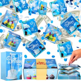 BSRESIN Surprise Gift Box for Money, Happy Birthday Money Gift Box with Confetti, Explosion Gift Box for Cash Boys Girls Birthday Party Decorations Supplies