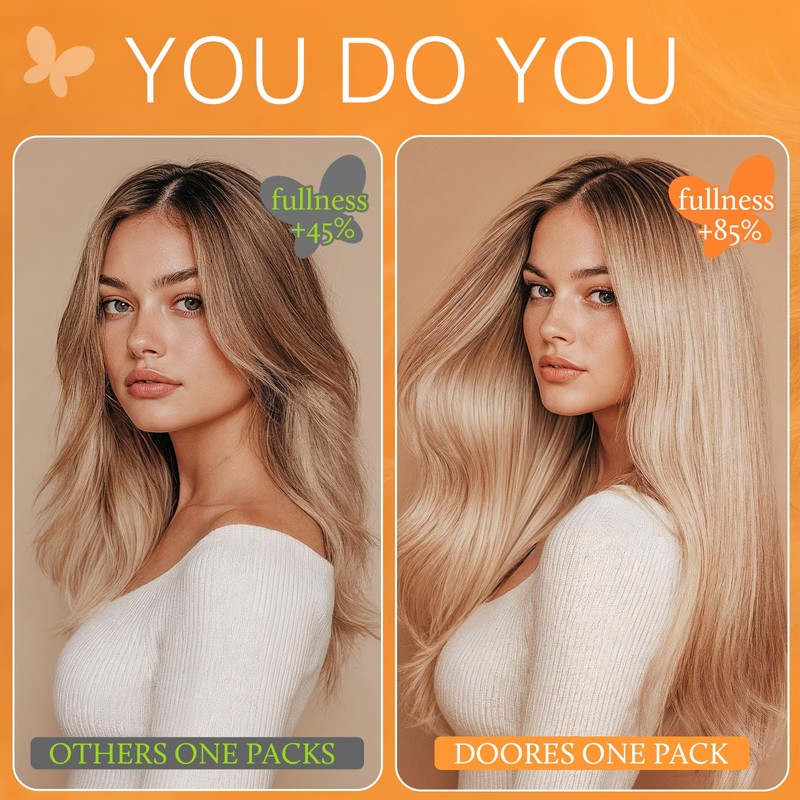 DOORES Clip in Human Hair Extensions, Balayage Ash Blonde Highlighted