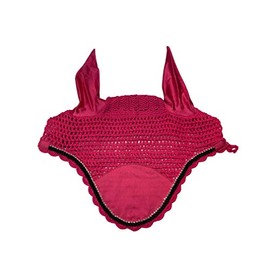 Horse Ear Net Bonnets/Fly Veil with Scalloped Edge and Rope and Bling Trim (Hot Pink/Magenta & Black Rope)