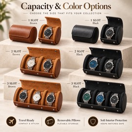 Watch Roll Travel Case for Watch Storage – Leather Organizer with Removable Pillows for Travel, Home & Daily Protection