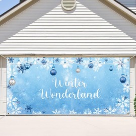 DOTOOMA 6x13Ft Winter Wonderland Garage Door Banner Blue Hanging Christmas Balls Snowflakes Pearl Bow Birthday Party Indoor And Outdoor Wall Decorations Polyester