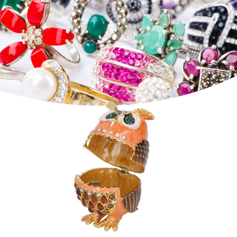 Owl Trinket Box Cute Appearance Brown Metal Jewelry Box for