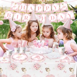 Ballerina Birthday Party Decorations 142Pcs Ballerina Party Tableware Dancing Girl Ballet Plates and Napkins for Girls Ballerina Theme Birthday Party Supplies Serve 20