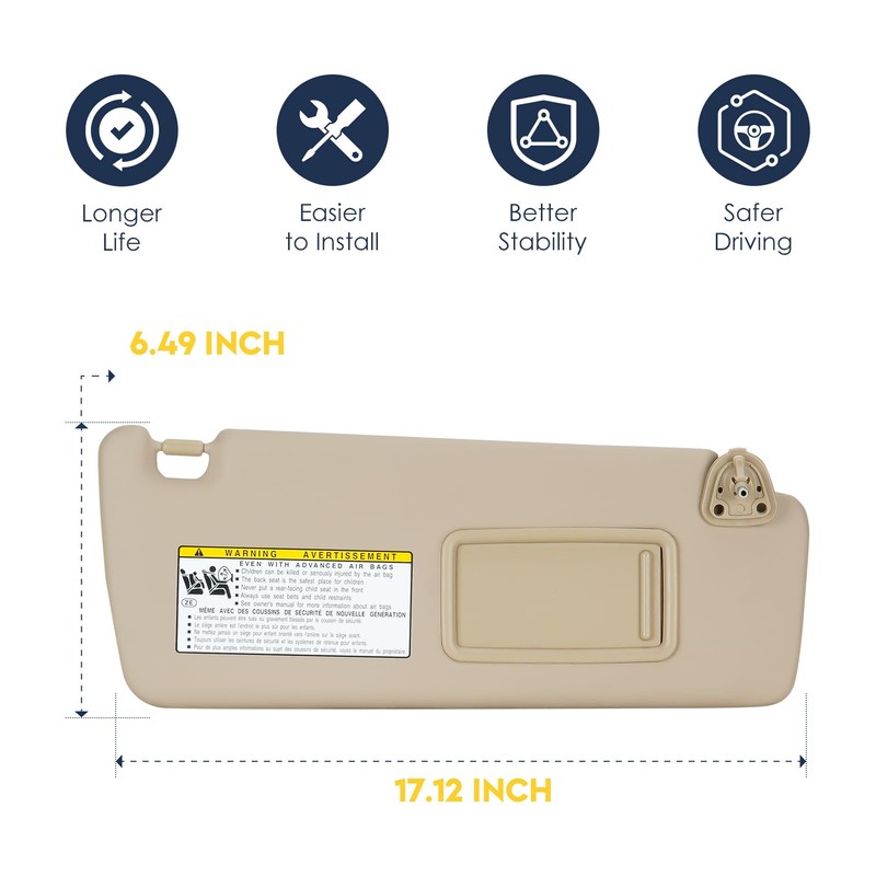 Right Passenger Side Sun Visor Without Light Fit for Toyota