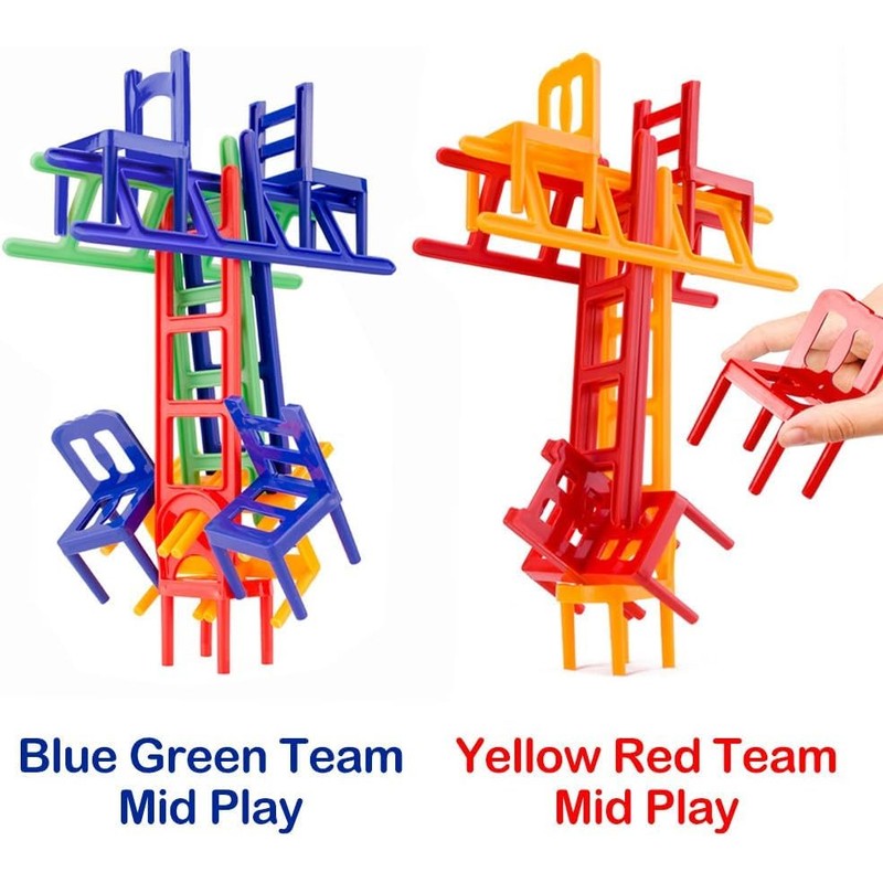 Tnfeeon 18 Pieces Balancing Toy Plastic Chairs Multicoloured Mini Stack