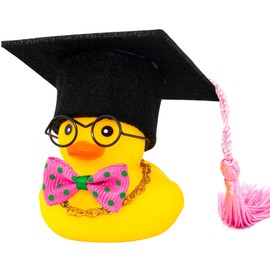 wonuu Rubber Duck Car Ornaments Graduation Duck Car Dashboard Decorations for Cool Car Accessories with Graduation Hat Necklace and Bow Tie,Rose