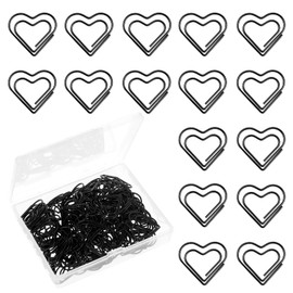 100 PCS Love Heart Shaped Paper Clips, Decorative Paper Clips, Heart Paper Clips, Stainless Steel Metal Paper Clamps, Black Cute Paperclips for Document, Note, Wedding Decoration, Crafts