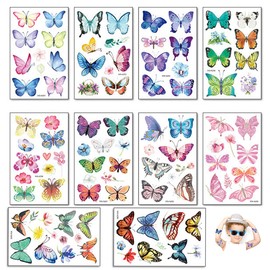 10 Sheets Butterfly Tattoo Sticking, Butterfly Temporary Tattoo Set, for Kids Girls Children's Birthday Party Bags Butterfly Party