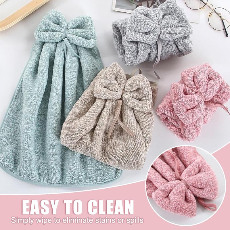 4Pcs Bowknot Hanging Hand Dry Towels, Microfiber Coral Velvet Hand