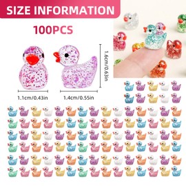 Sdhgerh Mini Ducks 100 Pack 10 Colors Glitter Resin Animals Tiny Ducks Bulk Miniature Little Ducks Toys for DIY Aquarium Dollhouse Micro Garden Landscape Craft Deracoration