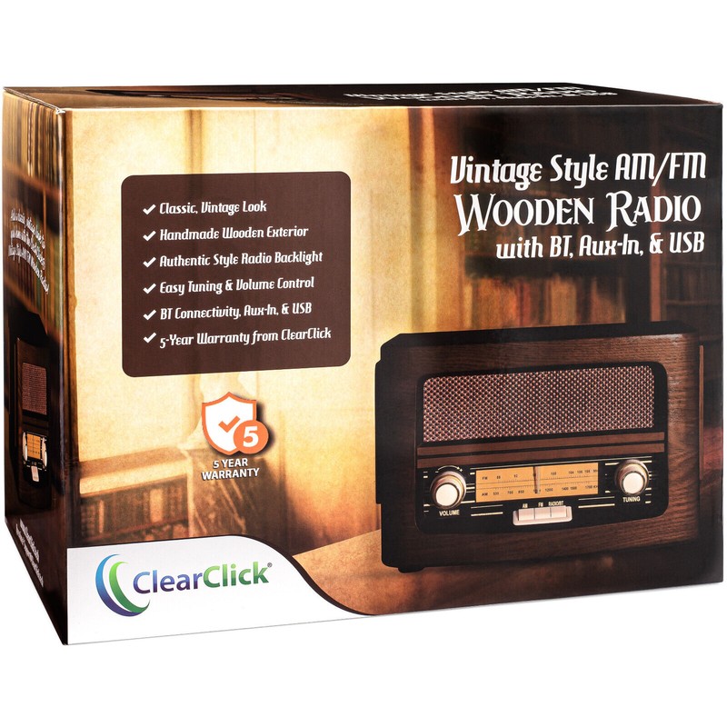 ClearClick Classic Vintage Retro Style AM/FM Radio w/ Bluetooth &