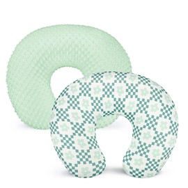 Pea Pod Minky Nursing Pillow Cover 2 Pack, Removable Nursing Cover for Breastfeeding Pillows, Soft and Comfortable Pillow Slipcover for Baby Girls Boys Newborn, Green& Checkered